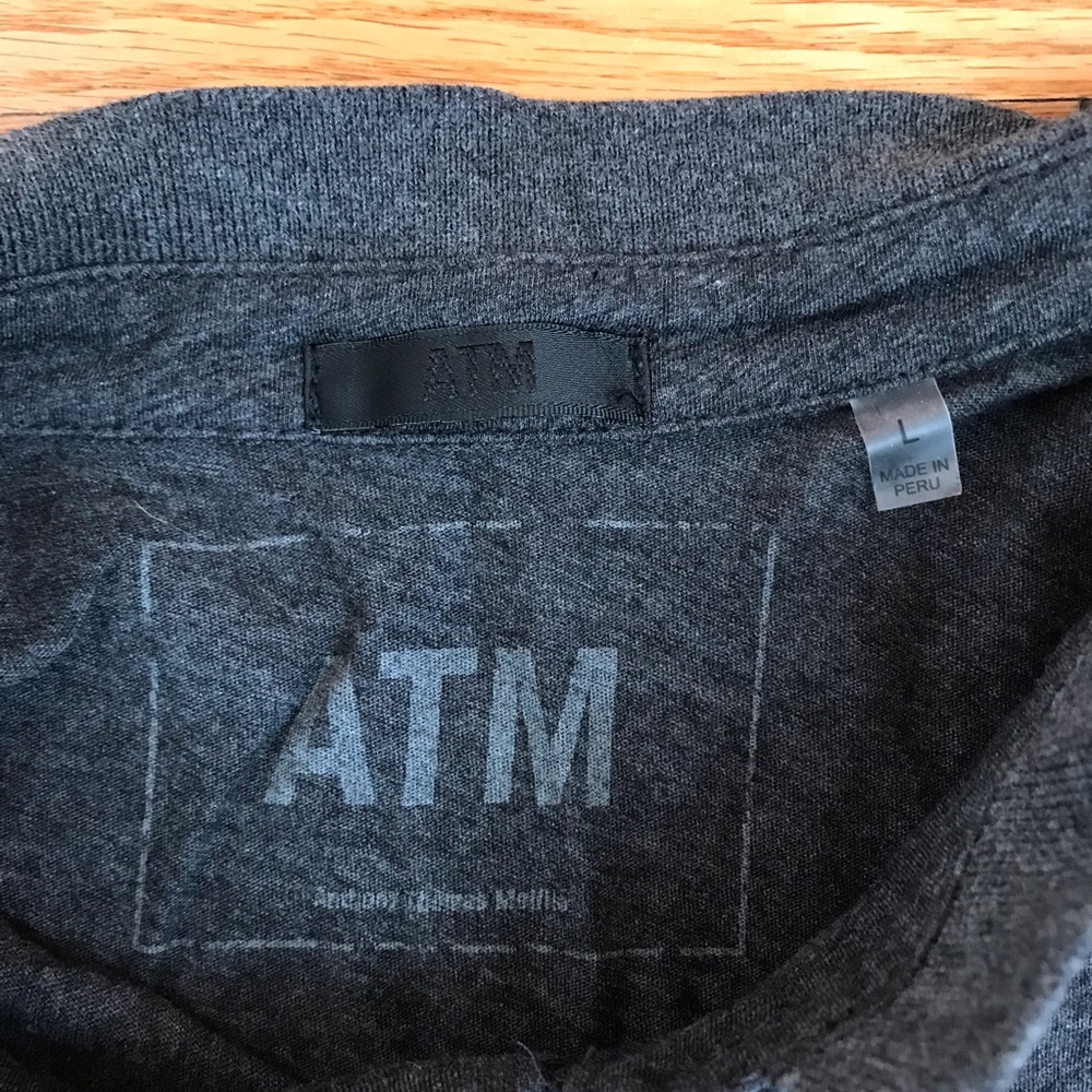 ATM Charcoal Gray Short Collar Polo Henley Large - Picture 3 of 9